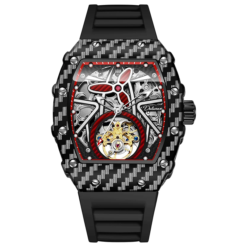 

Dulunwe Новые мужские часы Модные часы Спортивные мужские силиконовые ремешки с автоматическим механизмом Светящиеся водонепроницаемые механические часы