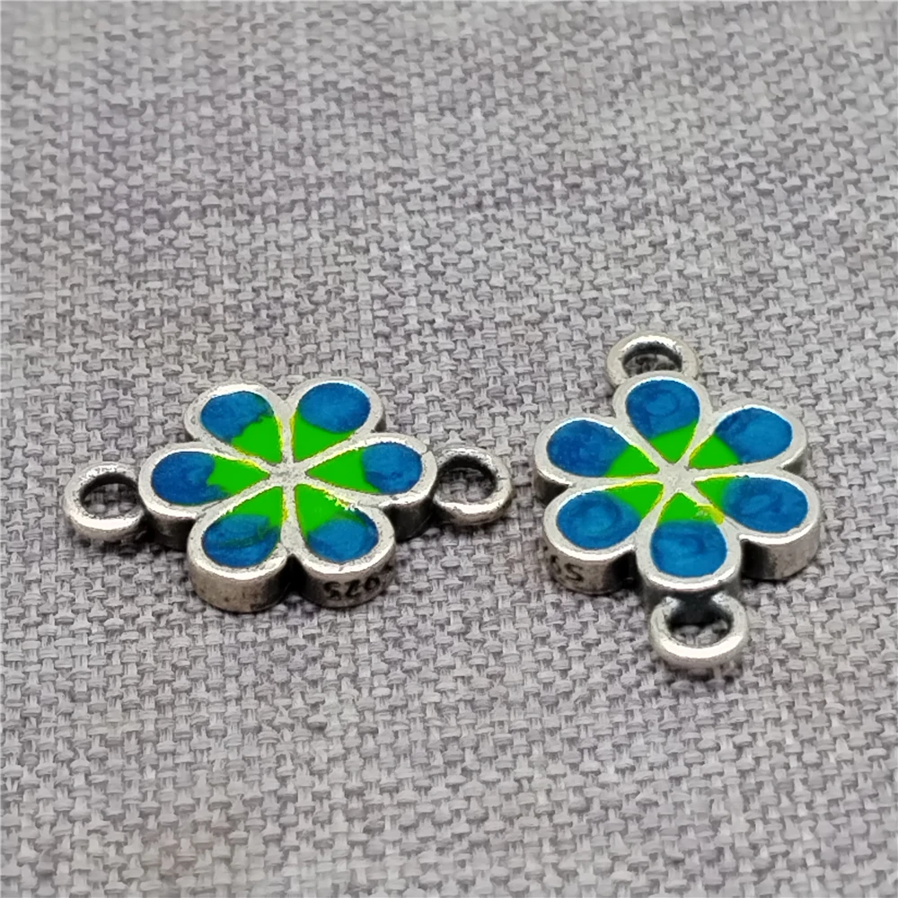 1 Piece of 925 Sterling Silver Daisy Flower Connector Charms Enameled 2-Sided for Bracelet Necklace