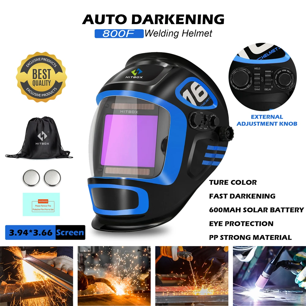 

HITBOX 800F Welding Helmet Auto Fast Darkening Ture Color Super Large View Solar Welder Mask for MIG TIG ARC Welding Machine