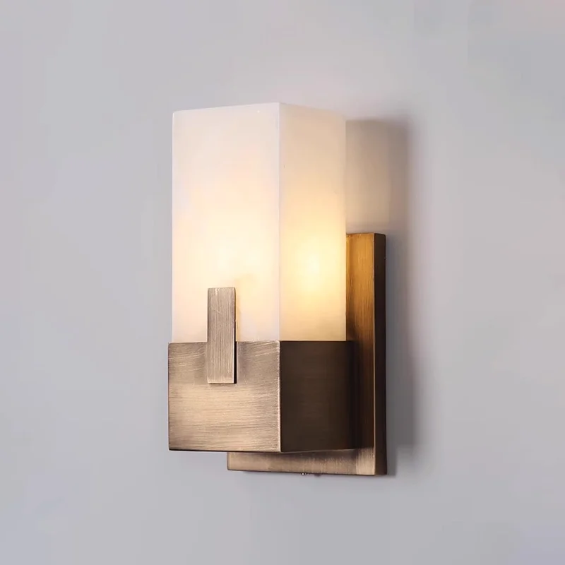 Luxury Marble copper wall lamp Modern Bronze color stone wall light bedside living room background corridor hotel hall sconce