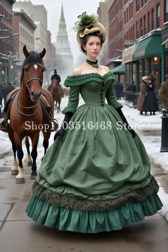 Historical Medieval Emerald Green Prom Dress Victorian Steampunk Corset One Shoulder Half Sleeve Ruched платье вечернее