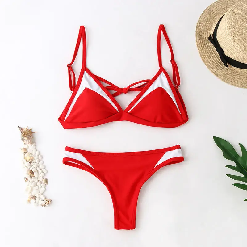 Red White Bikini Set Push Up Bathing Suit Embroidery Swimwear Women 2023 New Bathing Suit Two Piece Swimsuit Brazilian Biquinis