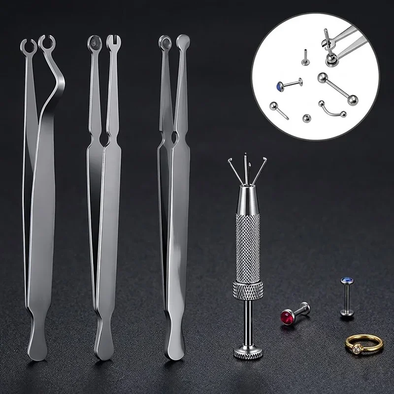 Stainless Steel Piercing Clamp Tweezers Ear Nose Lip Stud Forceps DIY Body Jewelry Piercing Auxiliary Hand Tool Supply