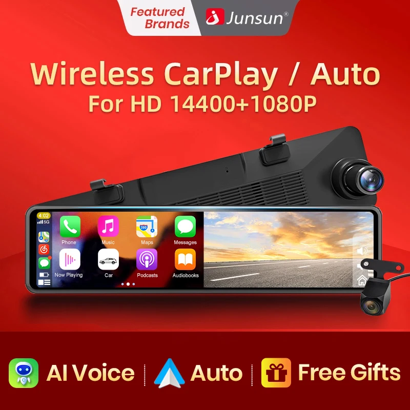 Junsun kablosuz CarPlay Android oto dikiz aynası çift ekran araba dvr'ı Dash kamera 11.26 