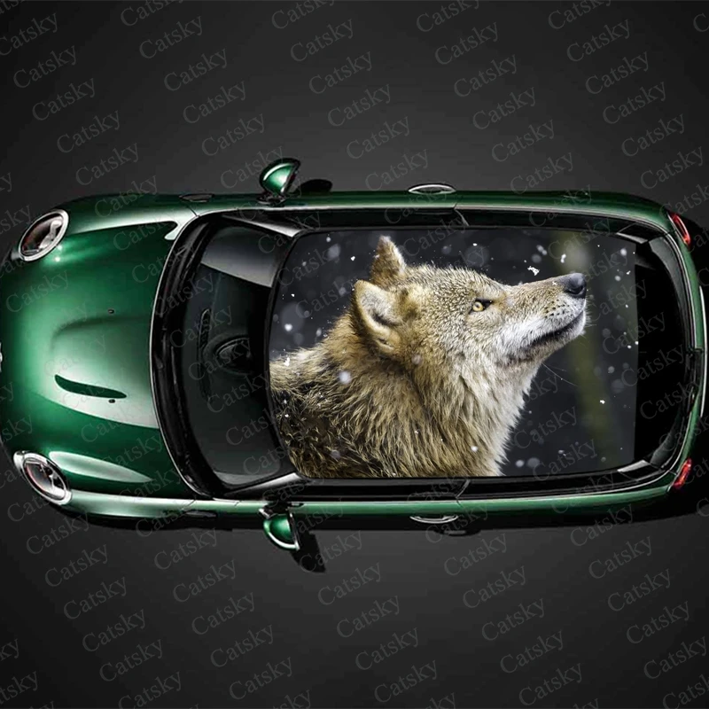 

Animal Snow Wolf Print Car Roof Sticker Wrap Racing SUV Auto Accessories Packaging Painted PVC Car Hood Graphic Decal Decoration