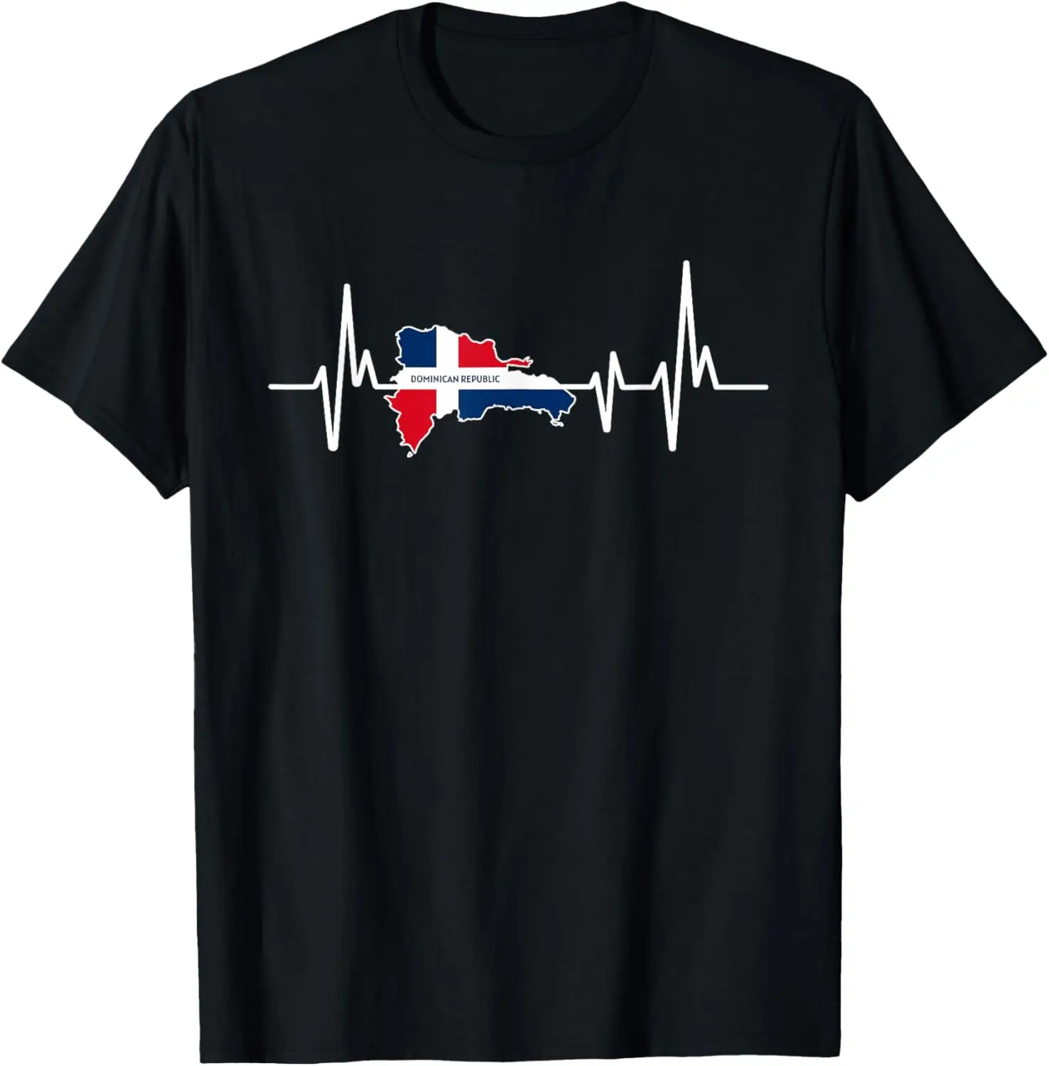 Heartbeat Design Dominican Republic Flag T-Shirt Custom Printed Graphic T Shirts Streetwear Clothing  Funny Shirt Ropa Hombre