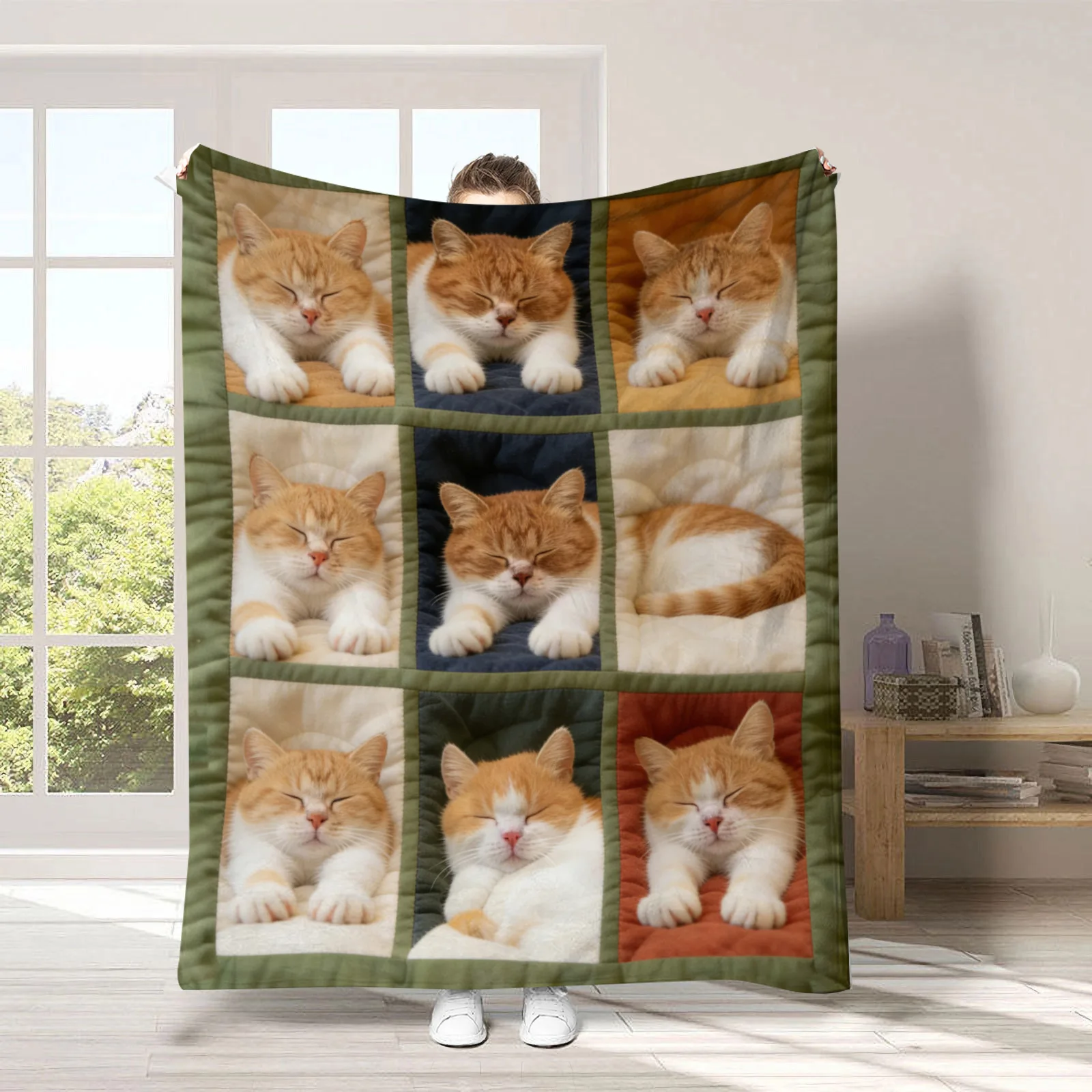 Modern Cat Blanket Realistic 3D Kittens Art Quilt Style Warm Throw For Luxury Living Room Sofa Bed Couch Office Home Decor New