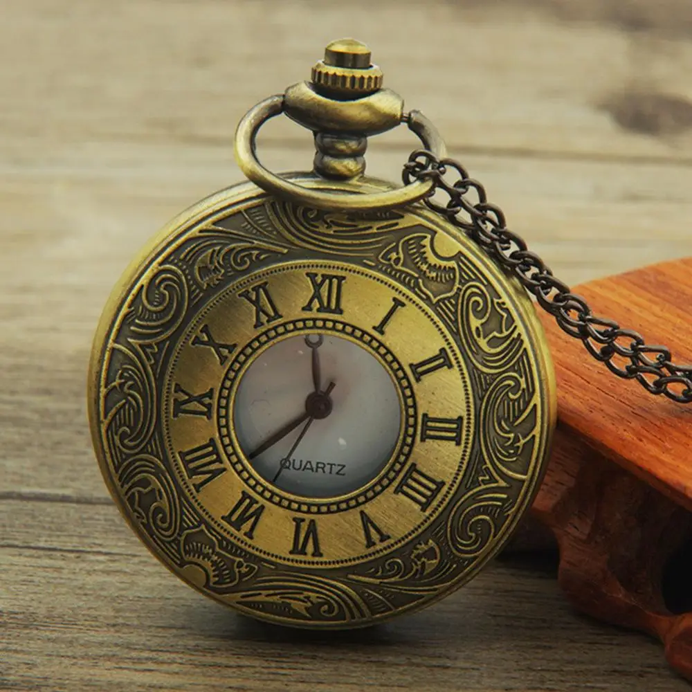 Vintage Hollow Dial Steampunk Quartz Pocket Watch Alloy Pendant Chain Gift Round Dial Double Display Quartz Watch for Men Women