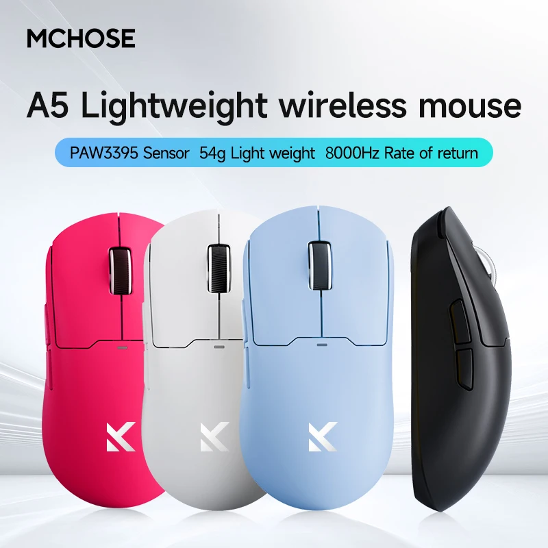 MCHOSE A5 V2 UItra Wireless Gaming Mouse Paw3395 8K Lightweight Bluetooth Tri-Mode Custom Low Latency Mouse Esports Accesso