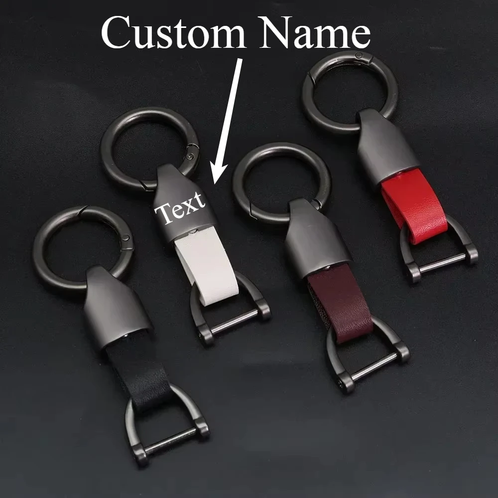 New Fashion Personalized Custom Logo Name Metal Waist Hanging KeyChain Leather Keyring Men Women Key Chain Buckle Ring Gift