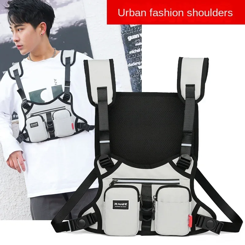 Reflective Sports Bags For Men 2024New Chest Rig Bag Hip-hop Male Nylon Chest Vest Pocket Functional Streetwear Men Waist bag 가방