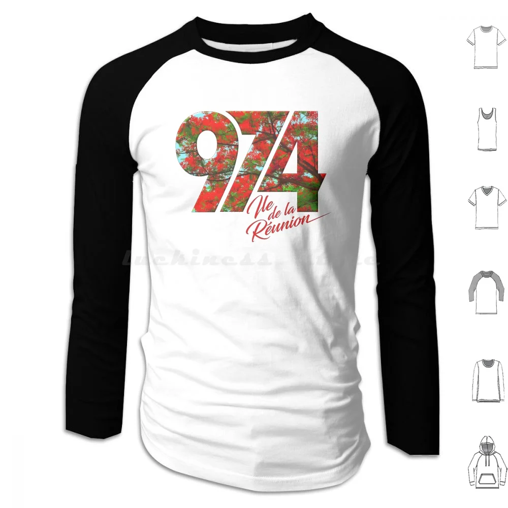974 Island-Signature 6-Flamboyant Hoodie Cotton Long Sleeve 974 Creole Coconut Trees Palm Trees Indian Ocean Mascareignes Sun