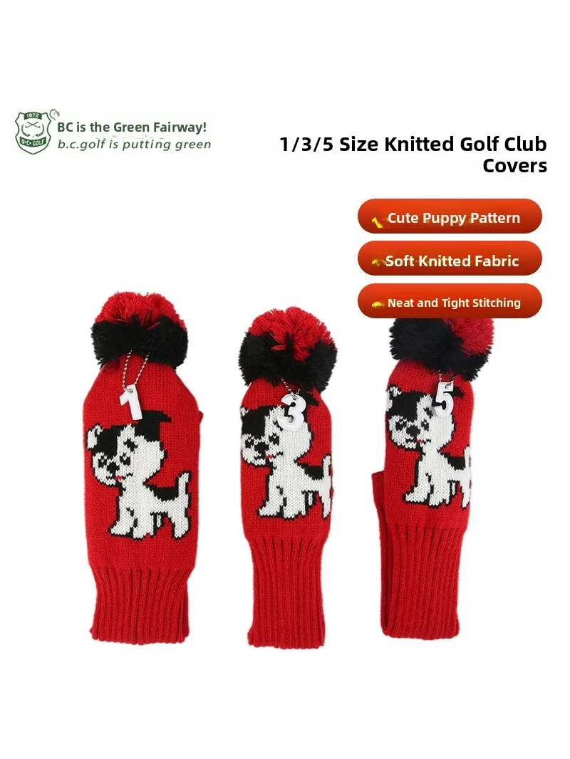 red-knitted-golf-club-head-cover-protective-cover-cartoon-pattern-bcgolf-golf-accessories-children's-pure-e-commerce