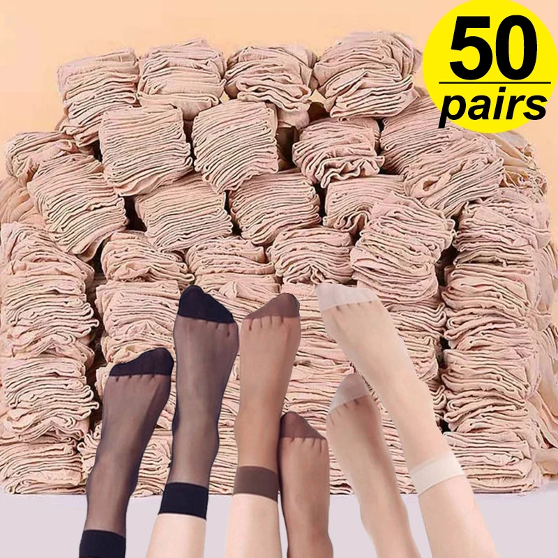 10/50 paia di calzini estivi trasparenti ultrasottili da donna in Nylon da donna alla caviglia corta Meias High Elastic Crystal Spring Silk Sox