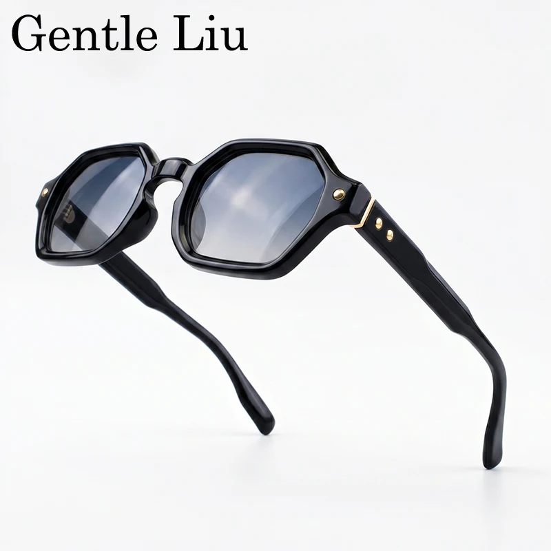 Photochromic Steampunk Polygon Sunglasses Men 2026 Luxury Designer Vintage Punk Square Rivet Driving Sun Glasses for Male Shades