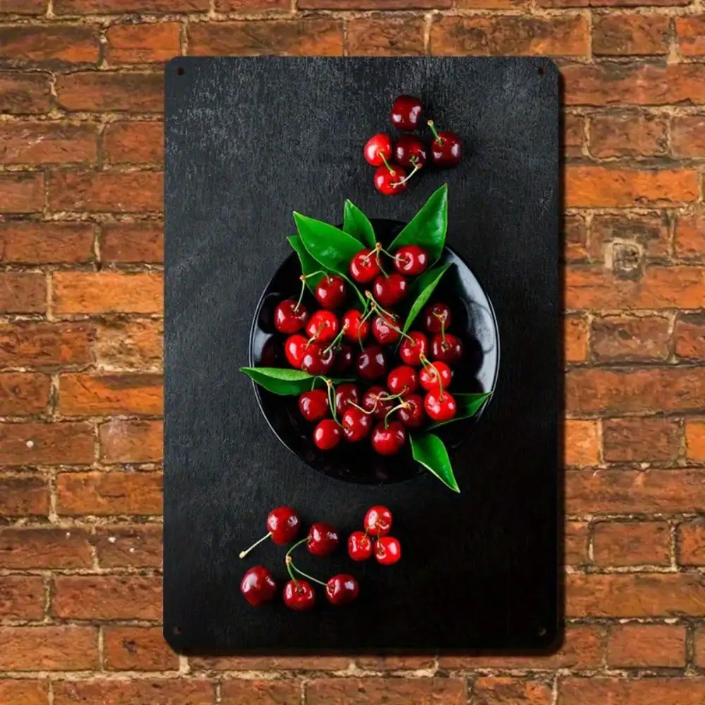 

1 шт. жестяная вывеска «Свежая вишня» - декор для стен кухни/столовой, яркое искусство фруктов, 8x12 дюймов/20x30 см