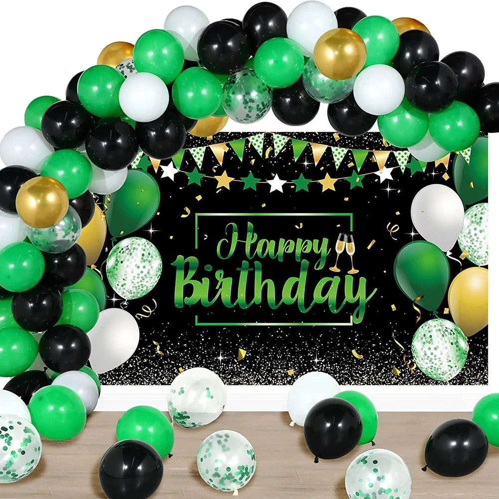 Green Black Balloons Arch Garland Kit White Gold Emerald Confetti Ballon Baby Shower Jungle Party 1st Birthday Globos Decor Wild