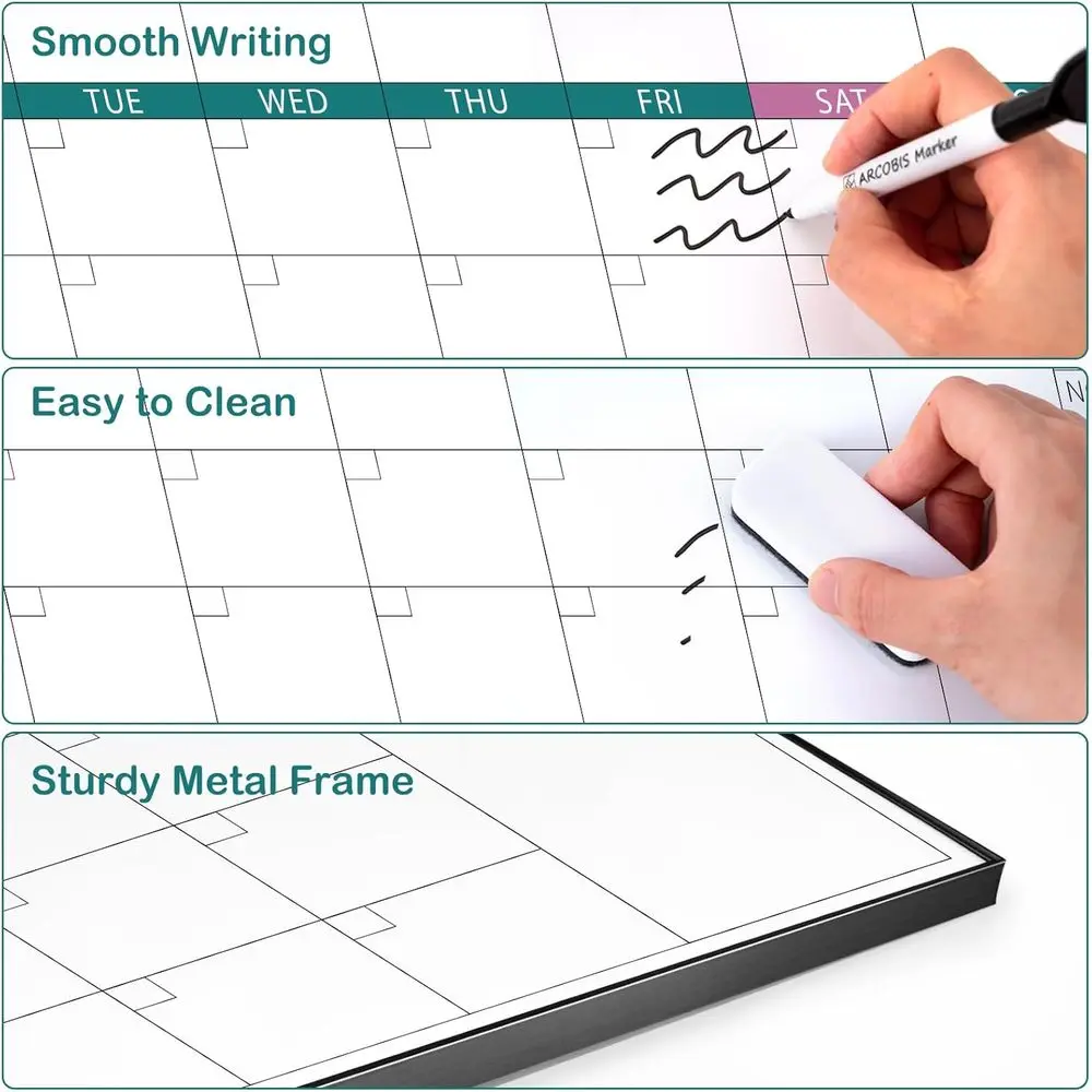 تقويم السبورة البيضاء المغناطيسية لمدة 3 أشهر، 39 × 28 بوصة، مؤطر أسود، مثالي للمنزل والمكتب والمدرسة