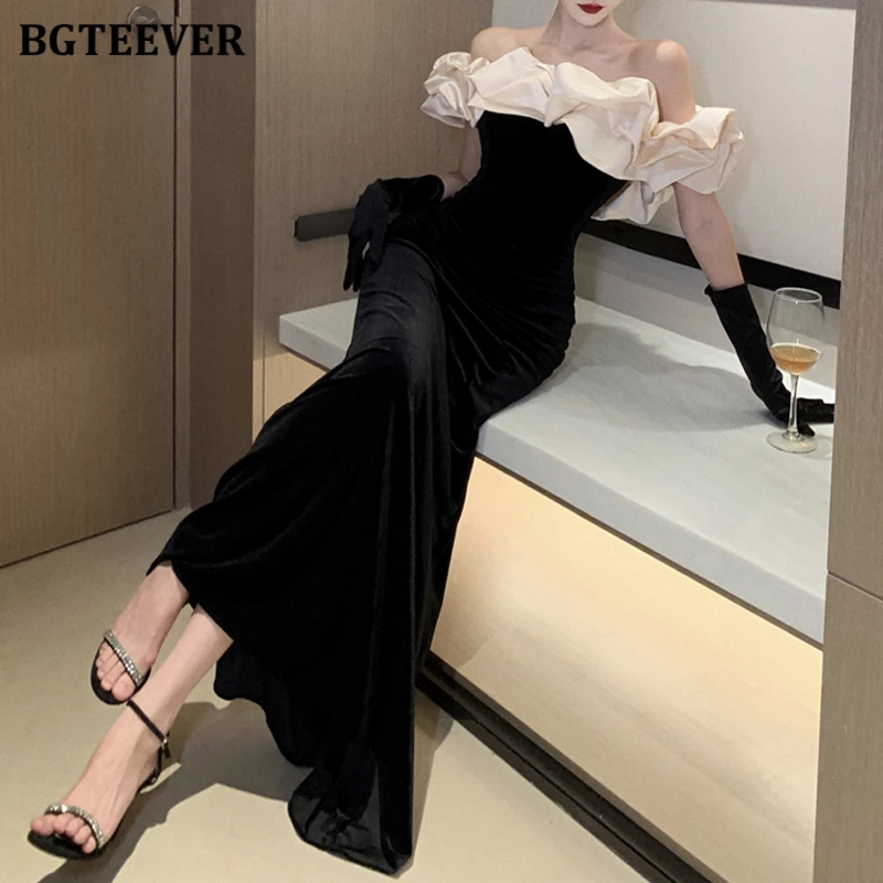 BGTEEVER Elegant Slim Waist Female Patchwork Strapless Party Dress Spring Summer Ladies Sleeveless Package Hip Mermaid Dress