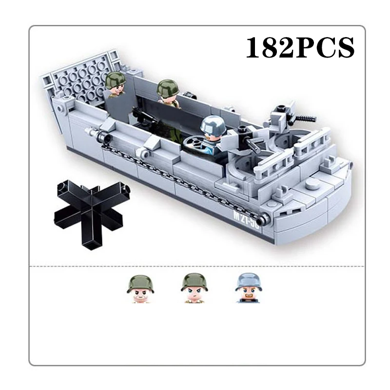 Moc Militaire Wapens Ons Landing Craft Schip Bouwstenen WW2 Voertuigen Boot Model Cijfers Soldaat Accessoires Bricks Kinderen Speelgoed