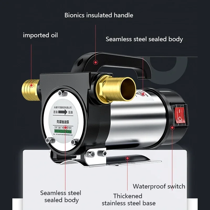 220V New Small Portable Reversible Electric Oil Pump 12V/24V/580W Stainless Steel Diesel/Kerosene Self-Priming Oil Suction Pump