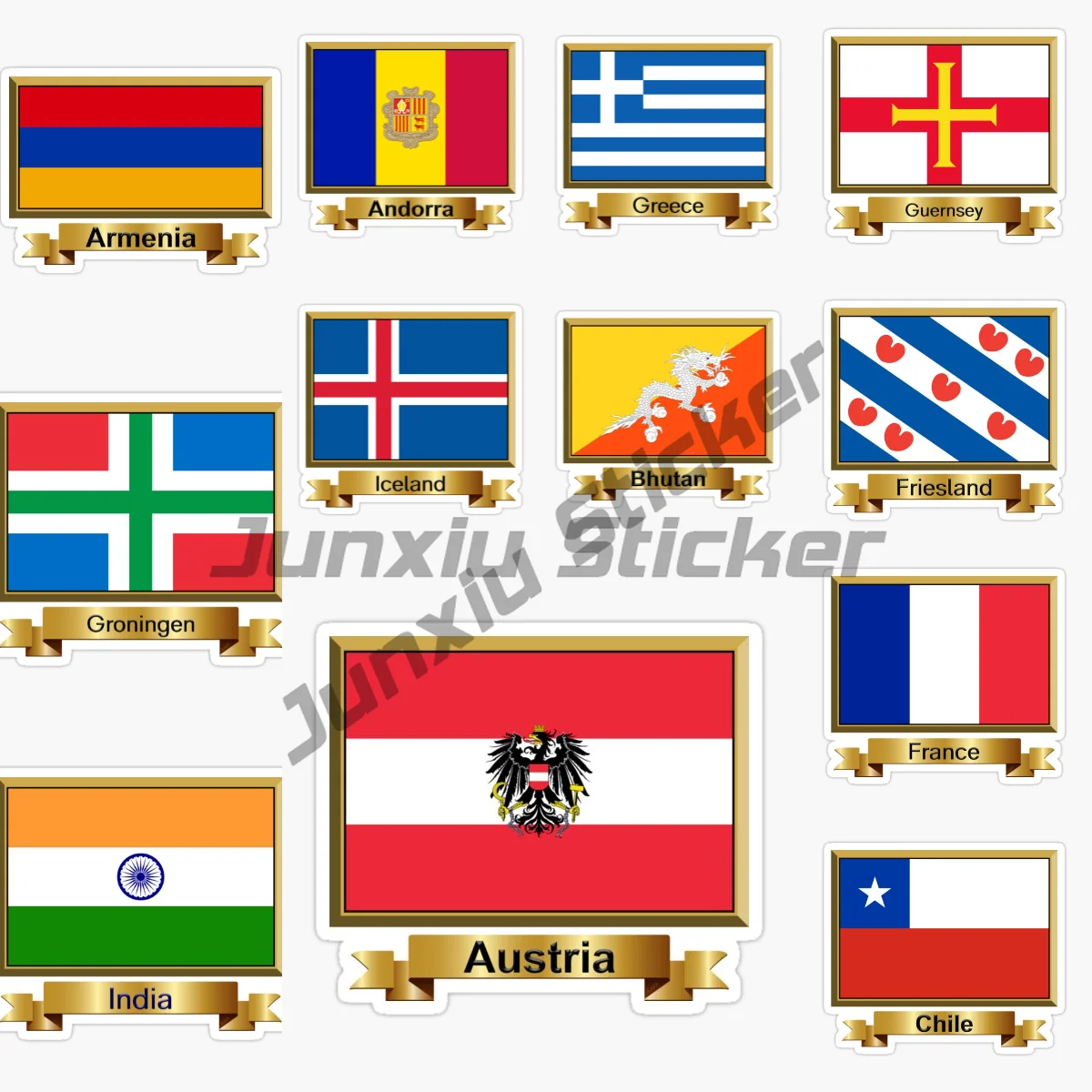 

Armenia France India Chile Austria Andorra Ecuador Greece Guernsey Egypt Friesland Alberta Bhutan Flag Car Sticker Self-adhesive