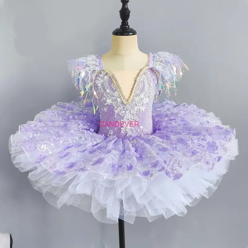 Fato de bailarina princesa para meninas, vestido de lantejoula, roupa de ginástica, collant, Travessa, panqueca tutu, dança