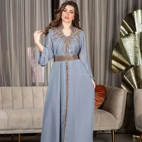 Lyxig arabisk muslimsk kvinna diamanter abaya maxiklänning kalkon dubai brud kväll bröllopsfest jalabiya kaftan marockansk klänning kaftan 10 best sales Marockansk brudklänning - №10