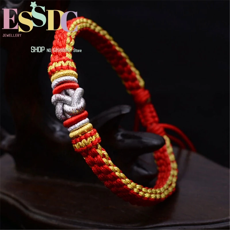 Hand Knitted Bracelet Folk Wind Red Rope  Adorned Lovers Love Jewelry Close Heart Knot Lingering  String Wholesale