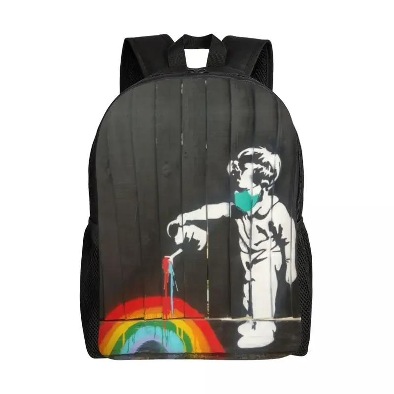 Custom Banksy Rainbow Travel Backpack Men Women School Computer Bookbag Street Art Graffiti College Student Daypack Bags