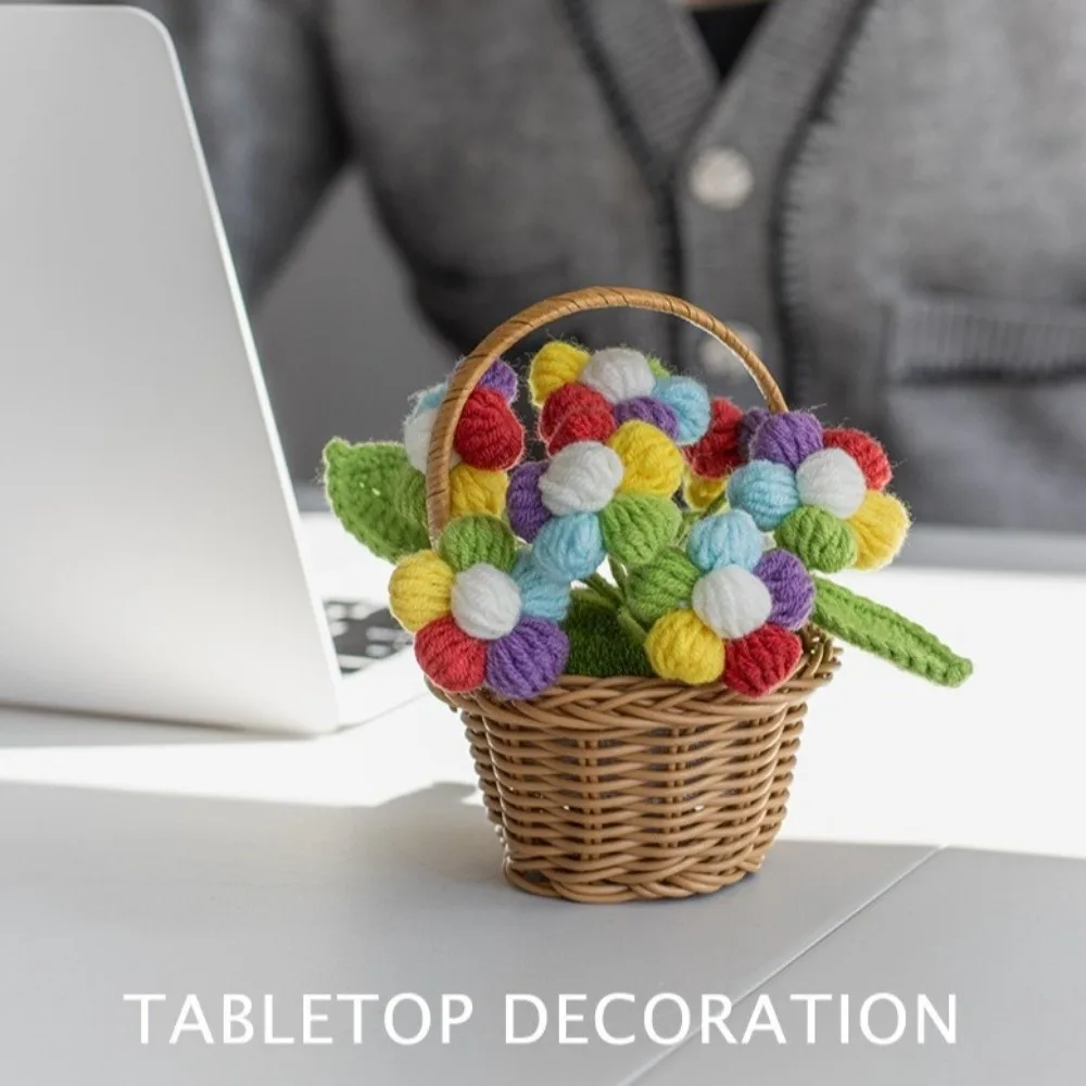 New Mini Wool Crochet Flora Handmade Cute Small Flower Potted Soft Daisy Sunflower Knitted Eternal Flower Office Decor