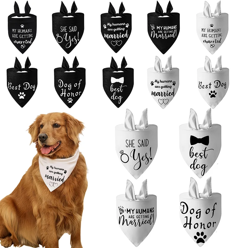 

Dog Wedding Bandana Pet Triangle Bib White Scarf Neckerchief Engagement Announcemet She Said Yes My Humans are Getting Married