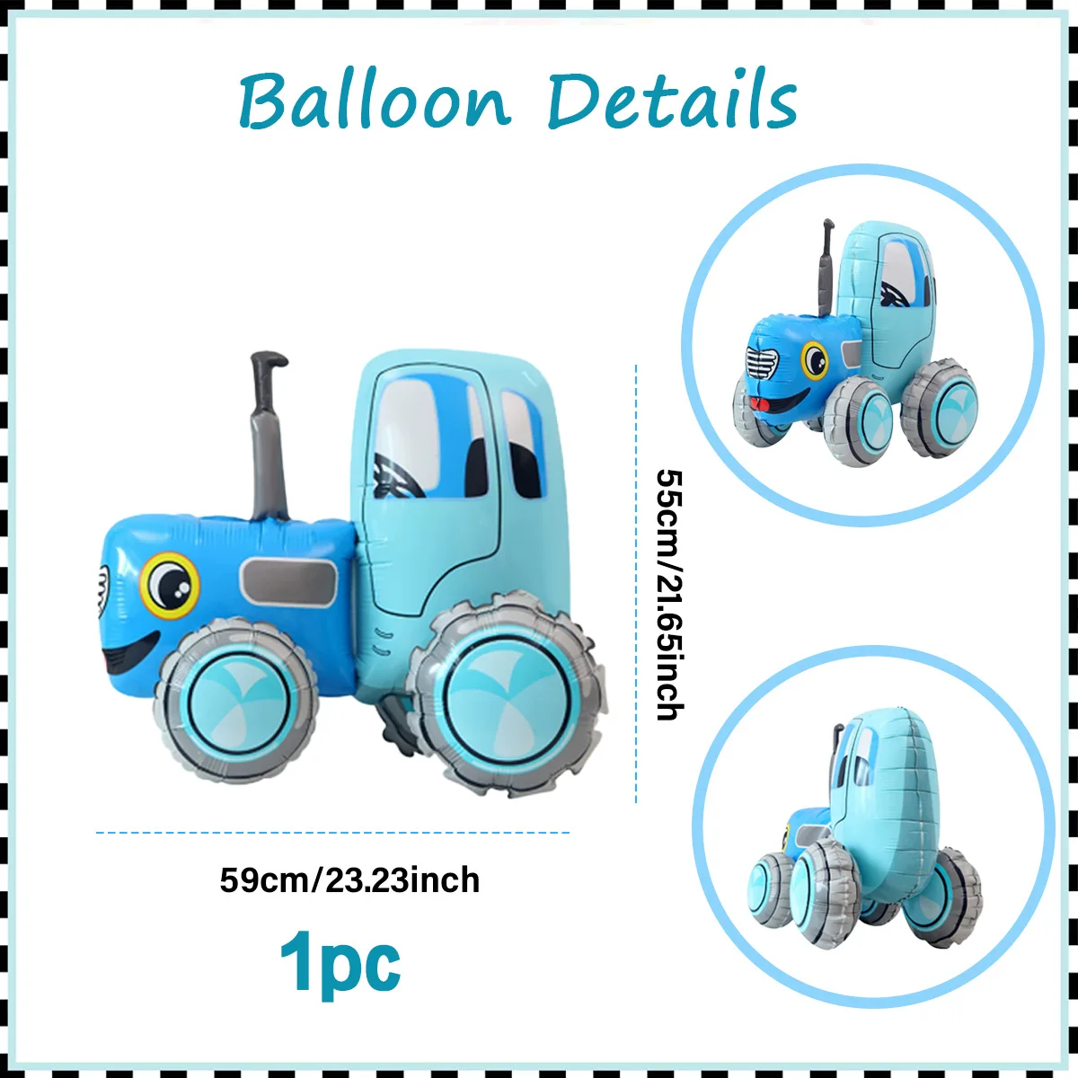 Cartoon Blauer Traktor Aluminiumfolien-Ballon-Set, geeignet für Geburtstags- und Taufthemen-Party-Hintergrunddekoration – Detail 6