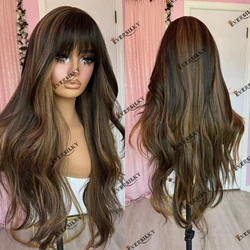 Fringe Highlight Human Hair 13X6 Lace Front Wig for Black Women Loose Wave Balayage 360Lace Frontal Wig with Bangs Remy Peruvian