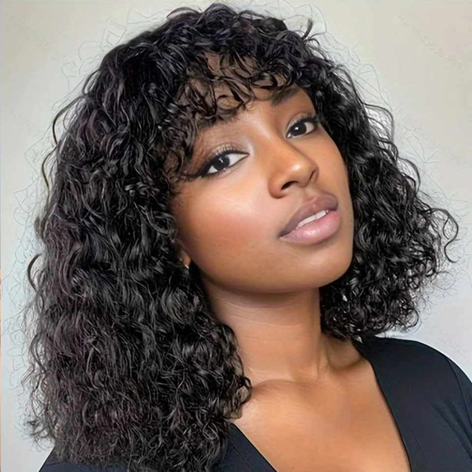 

Peruvian Short Pixie Bob Cut Jerry Curly Human Hair Wigs With Bangs For Women Curl Highlight Honey Water Wave Human Hair Wigs