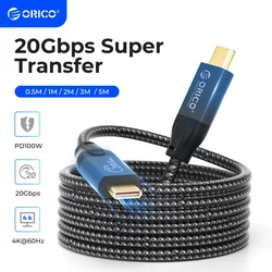 ORICO 5m 20Gbps USB C Cable PD100W Fast Charger Cord USB3.2 Gen 2 HD 4K@60Hz Video Braided with E-mark for Laptop MacBook