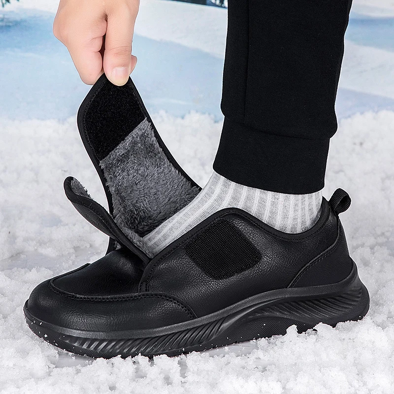 Winter Fur-lined Wide Toe Leather Sneakers Adjustable Open Orthopedic Diabetic Shoes for Men Women Swollen Fat Foot Pain Relief
