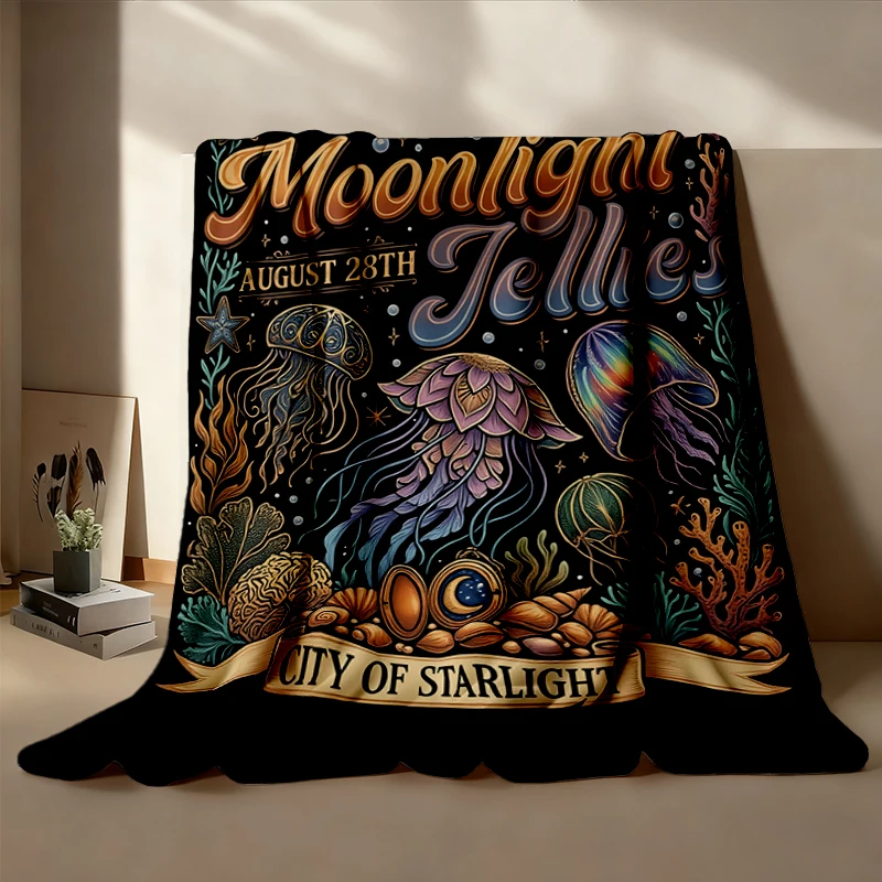 Dance of The Moonlight Jellies Flannel Throw Valley Fan Gift Flannel Blanket Cozy Blanket