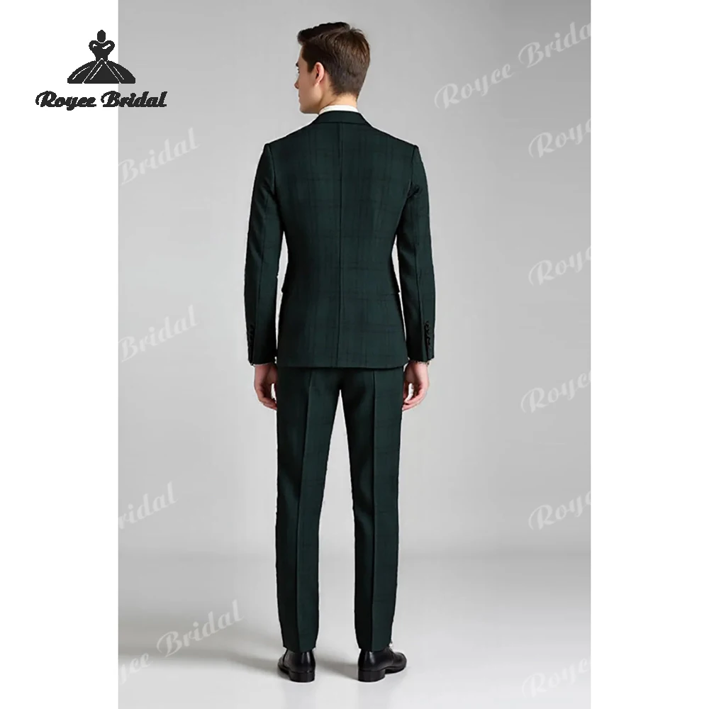 Dark Green Plaid Three Piece Men's Wedding Suit 2026 Notched Lapel Single Breasted Evening Suit Customized trajes para hombre