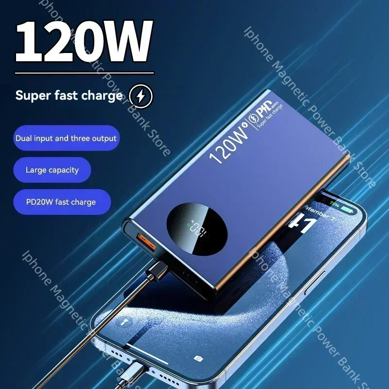 New 120W Power Bank Super Fast Charging 50000mah Ultralarge Capacity For Mobile Power External Battery For Iphone Xiaomi Samsung