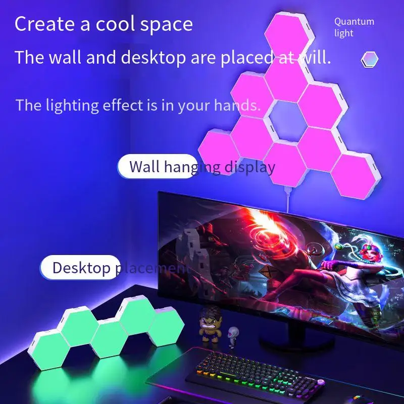 Quantum light RGB odd light board sound control atmosphere in esports room Honeycomb light pickup decoration USB induction wall