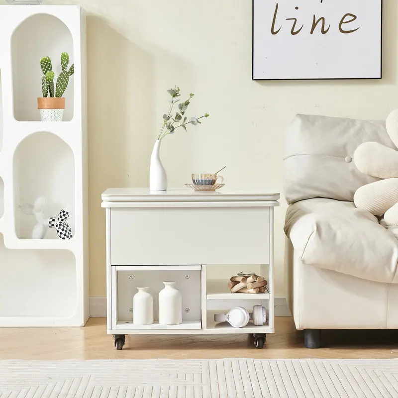 Meja makan penyimpanan teleskopik lipat tujuan ganda meja kopi kecil sederhana yang kreatif