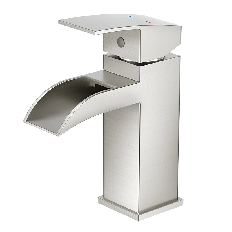 

Modern Single Handle Stainless Steel Bathroom Sink Faucet Deck Mounted Open-Mouth Waterfall Basin Faucet Single Hole Design