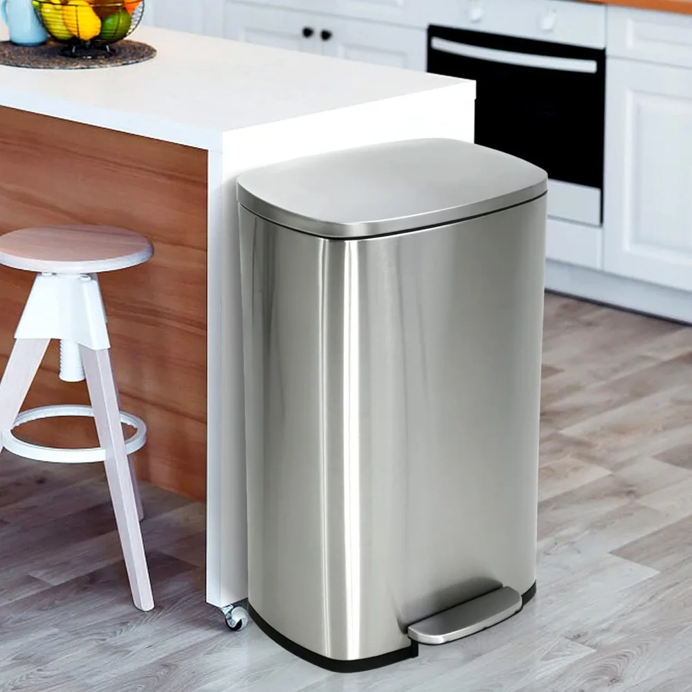 

13 Gallon Trash Can, Brushed Stainless Steel Kitchen Trash Can with Soft-close Lid, Fingerprint-resistant Kitchen Garbage
