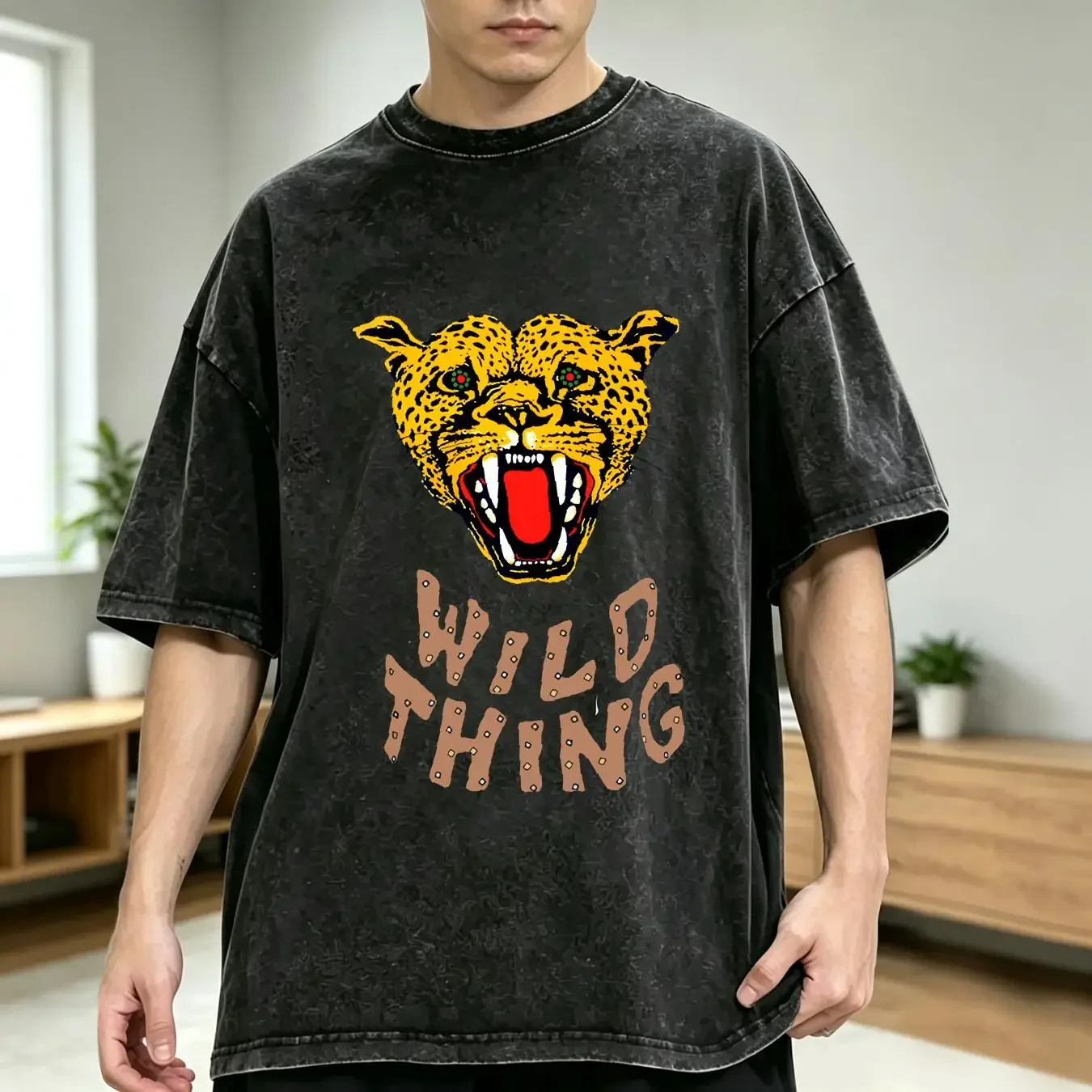 washed T Shirt Wild Thing Men's Punk 70's Rockers Leopard Sid Vicious Retro Iggy long or short sleeves vintage Washed