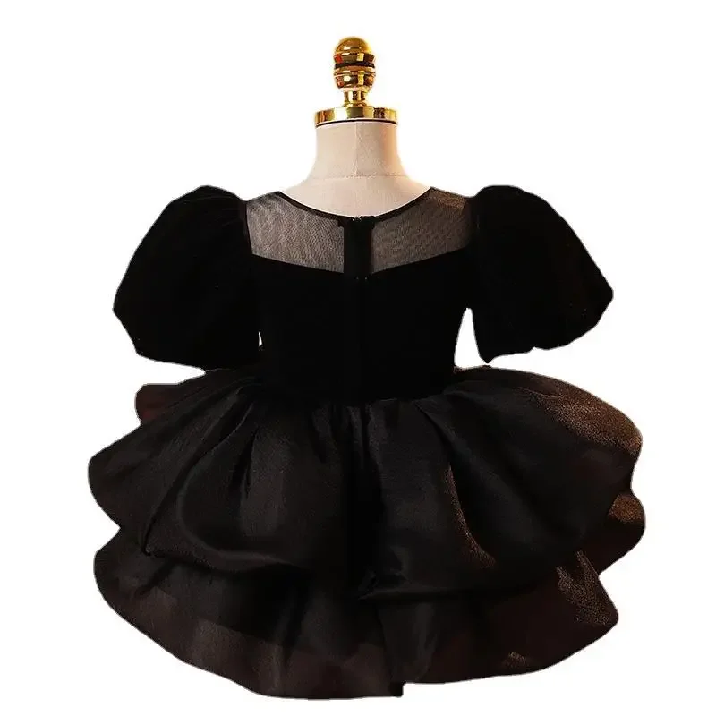 2024 New Black Baby Spanish Royal Dress Children Birthday Baptism Gown For Kids Elegant Girls Boutique Party Vestidos Clothing