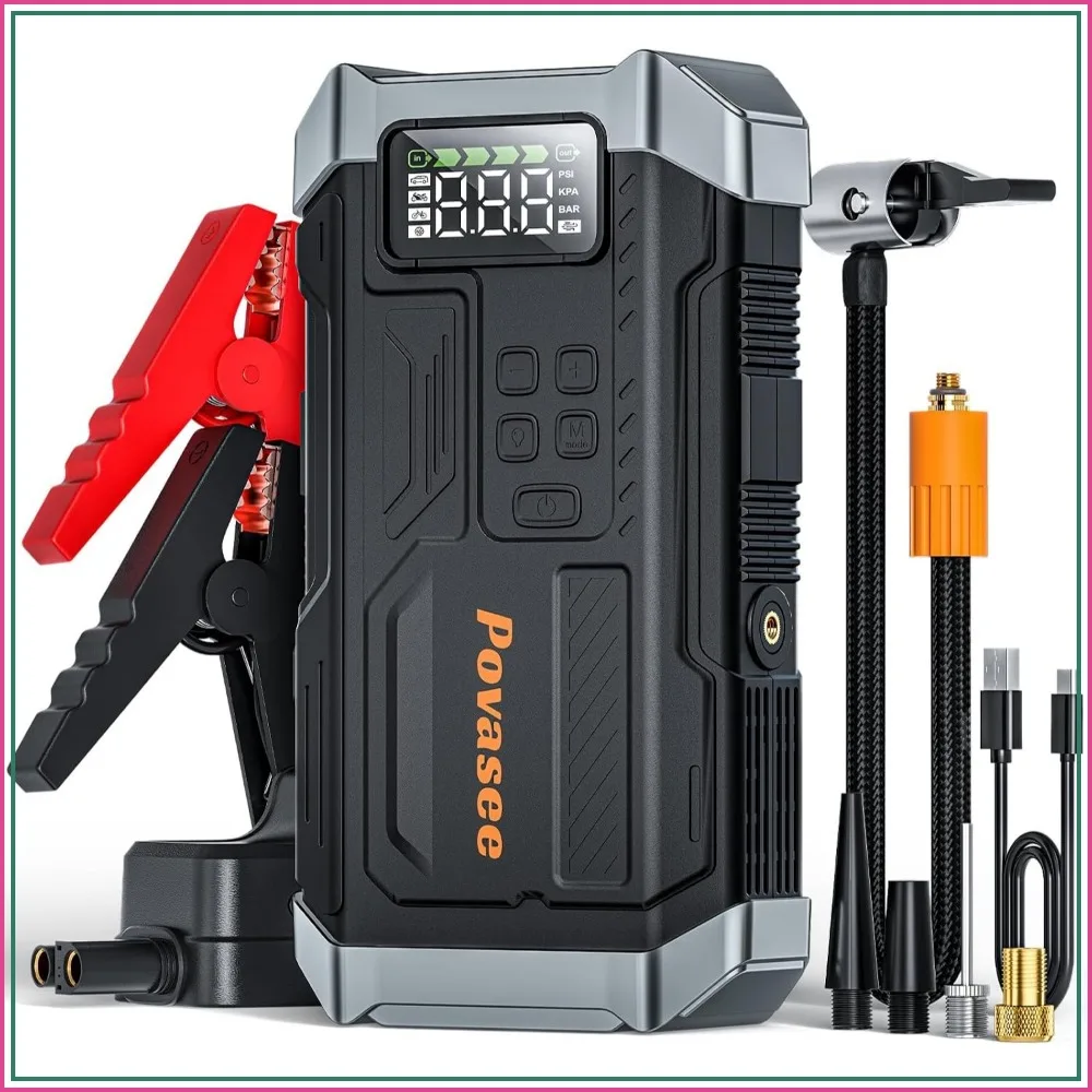 2026 New 5000A Jump Starter with 150PSI Air Compressor, 12V Car Battery Booster Pack with LCD, Flashlight, for 10L Gas/8L Diesel Engines