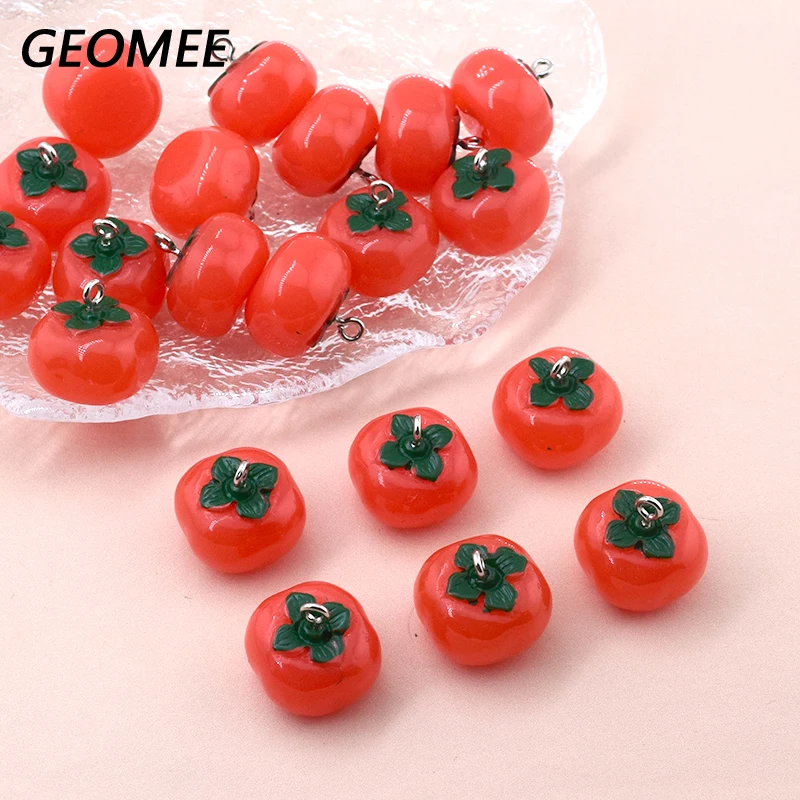 10pcs Simulated Small Tomato Resin Charms Sweet Persimmon Food Pendant For Earring Necklace Diy Jewelry Make