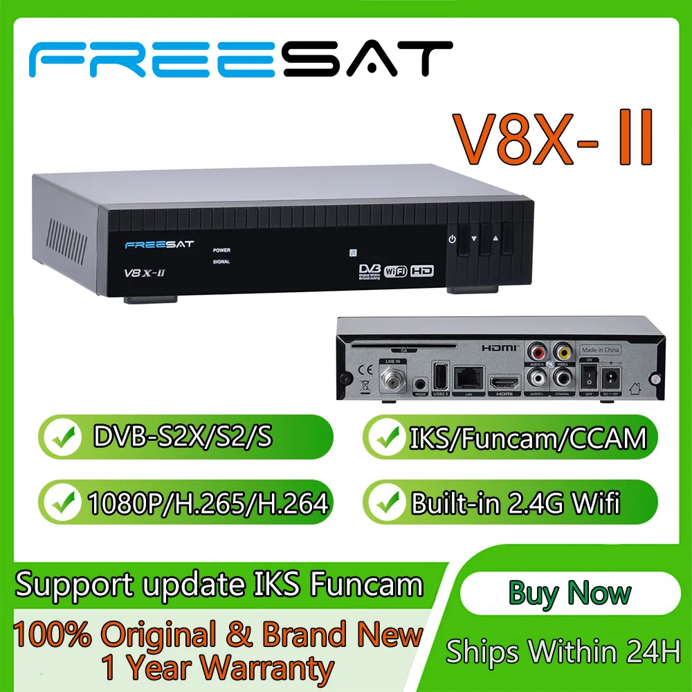 FREESAT V8X-II V8X2 récepteur Satellite HD DVB-S/S2/S2X 1080P H.265 intégré 2.4G Wifi Ethernet BISS PowerVu DRE CCAM M3U CA Solt
