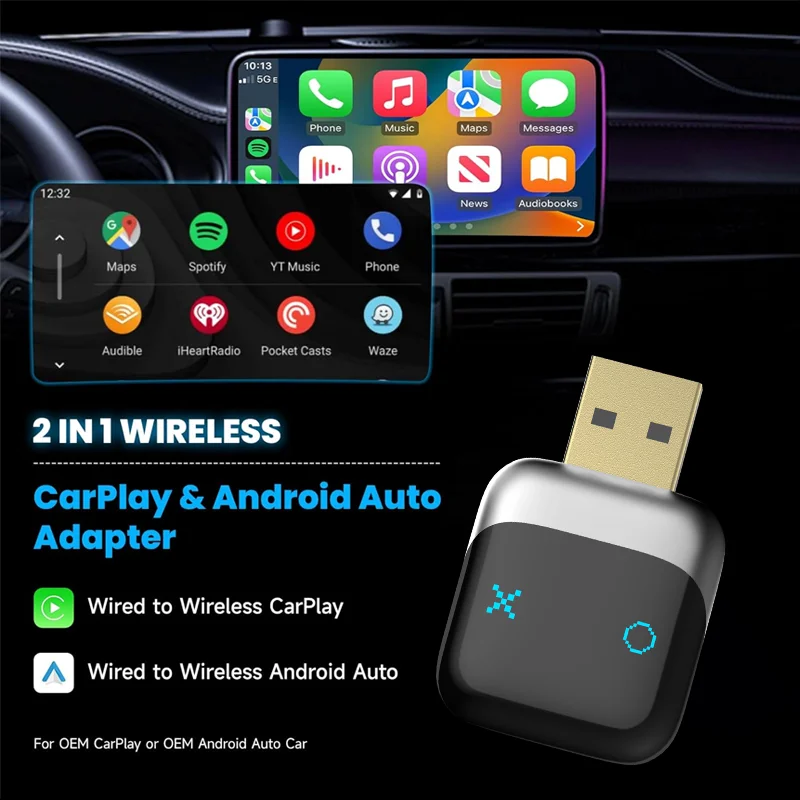 محول Carplay لاسلكي صغير السرية ومحول Android Auto بدون تأخير صندوق فيديو للسيارة دونغل للسيارات من عام 2016 USB a Type C